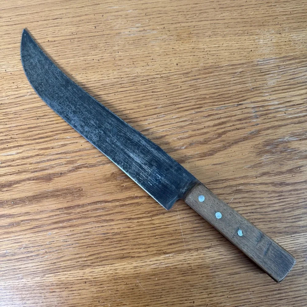 Vintage‎ Hand Forged Butcher Knife Rustic 10.5 Inch Blade Wood Handle